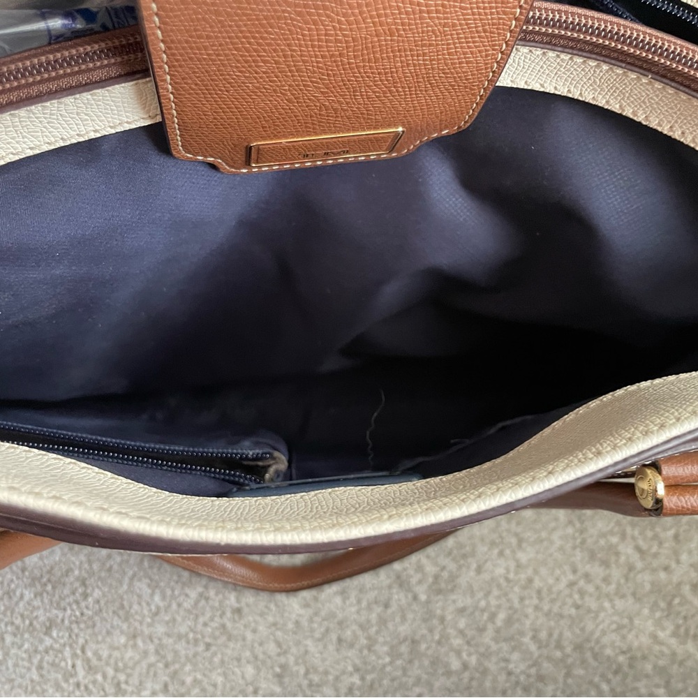 Tumi Cream and Brown Leather-Trim Tote Bag - Picture 12 of 16